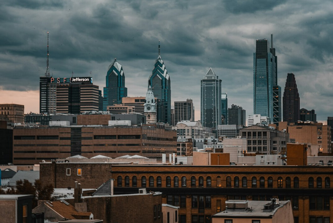 city skyline business district