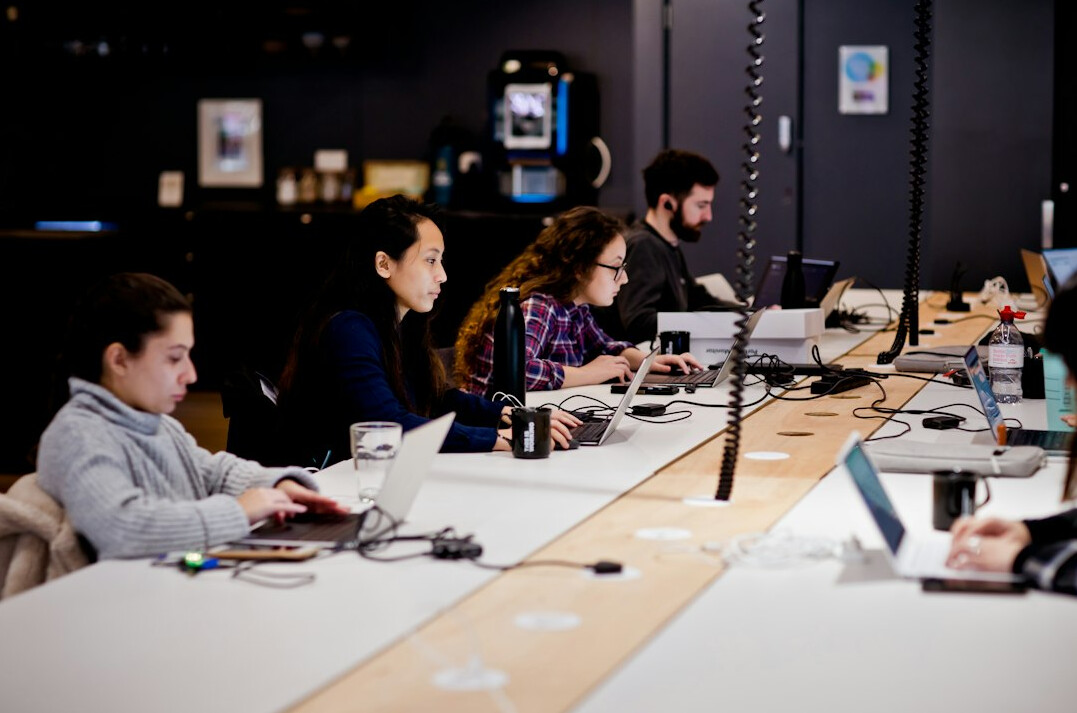 team working in coworking space